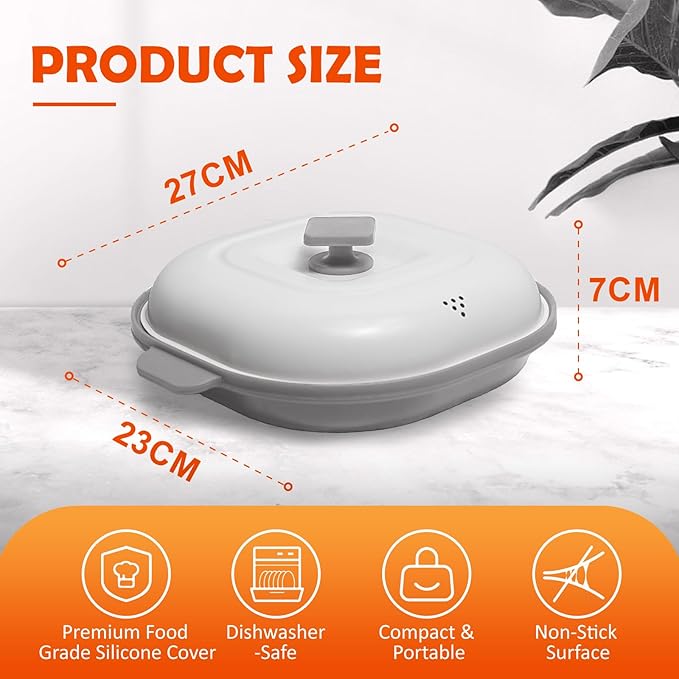 AHJ Microwave Grill Pan with Lid, Microwave Cooker Multi-Use for Grilling, Frying, Browning and Crisping, Microwave Griller & Crisper Pan for Grill Meat, Sandwich, Vegetable, Egg, Potatoes (Gray)