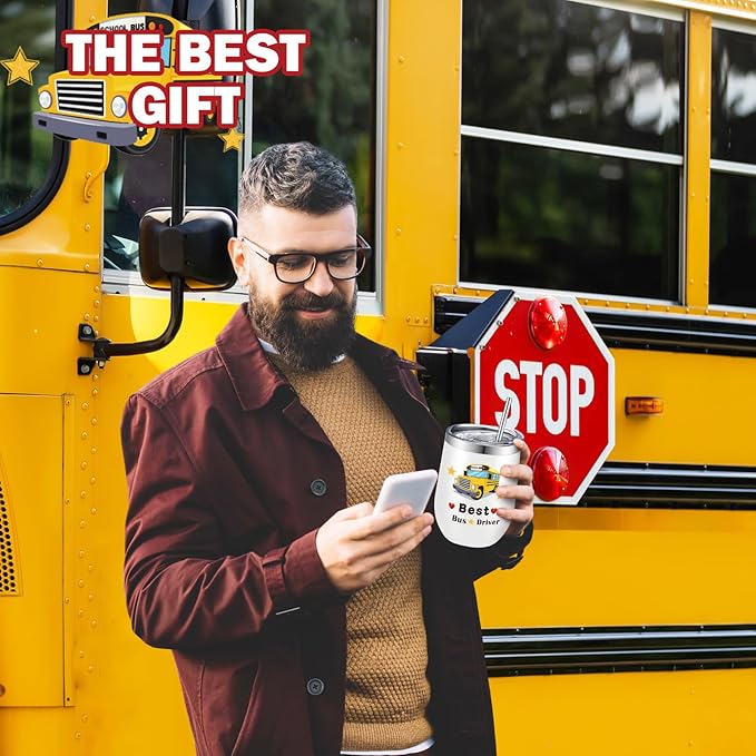 Layhit 6 Pcs School Bus Driver Appreciation Gift Cups Bulk Graduation Gifts for Bus Driver Tumblers 12 oz Stainless Steel with Lids and Straw Back to School Drivers Appreciation Gifts