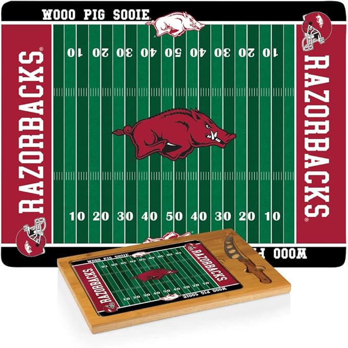 PICNIC TIME NCAA Icon Glass Top Cutting Board & Knife Set, Cheese Boards Charcuterie Boards, Serving Platter, (Parawood & Bamboo)