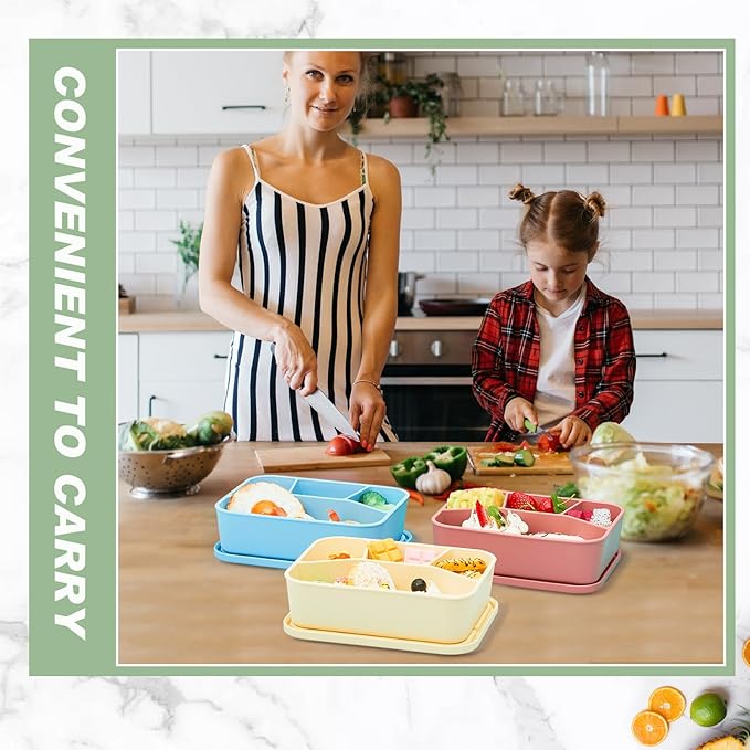 Ziliny 4 Pcs Silicone Bento Box Reusable Lunch Container Smooth Leak Proof Lunch Box Rectangle Bento Boxes for Adult Work Travel Food Meal Compartment Storage, 4 Colors (Bright Colors)