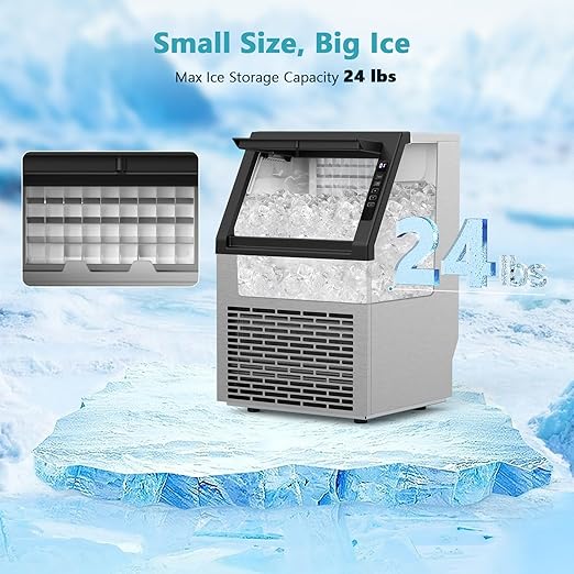 COWSAR Commercial Ice Maker Machine, Self-Cleaning Ice Machine for Home, Bar, Restaurant, Office and Outdoor，80Lbs/24H Freestanding Undercounter Ice Maker with 24Lbs Storage Capacity