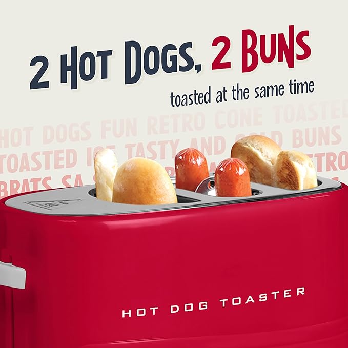 Nostalgia Retro Pop-Up Hot Dog Toaster, 2 Link and 2 Bun Capacity, With Mini Tongs, Works With Chicken, Turkey, Veggie Sausages and Brats