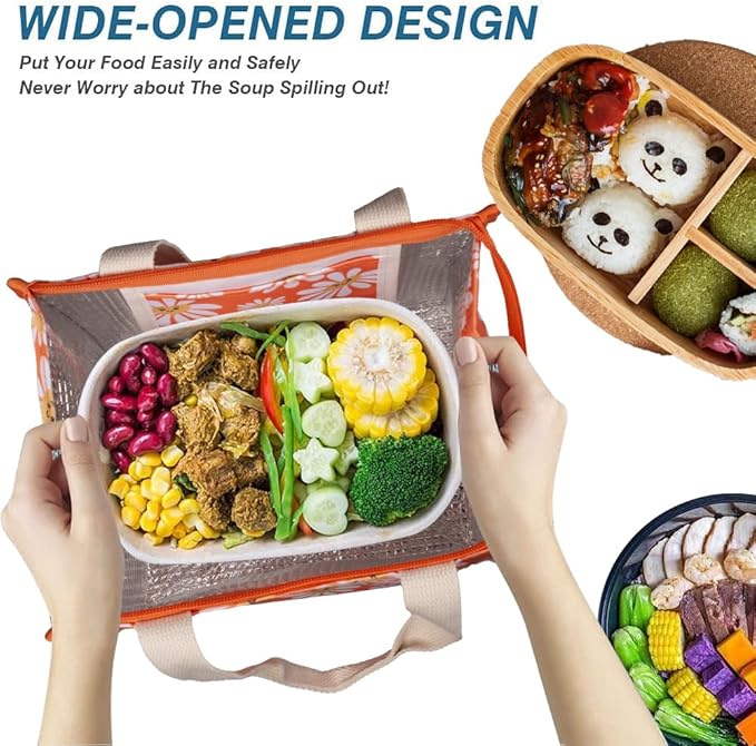 iknoe Insulated Lunch Bag for Women & Adults, 9L Foldable Wide-Open Cooler Bag with Pockets, Leakproof & Portable, for Picnic, Office, Beach(Daisy)
