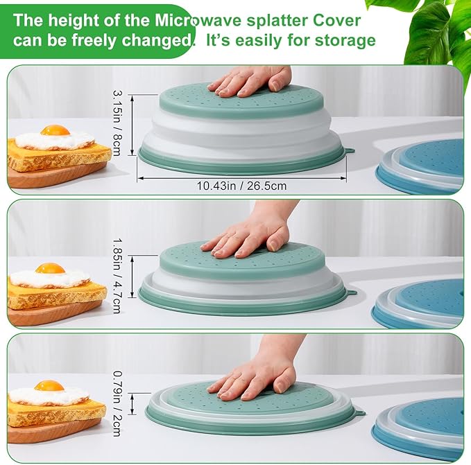 Hoolerry 4 Pack Microwave Splatter Cover for Food Silicone Lids Kitchen Gadget Set Microwave Cover with Water Steamer Kitchen Ware Set Splatter Cover(Gray, Black, Ink Blue, Dark Green)