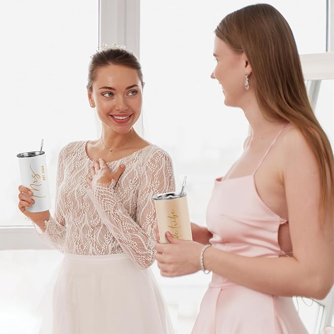 Future Mrs Gifts 2026 Bridal Shower Gifts for Bride Mrs Cup for Wedding Engagement Bachelorette Party Honeymoon Stainless Steel Skinny Tumbler with Lid and Straw 15 OZ