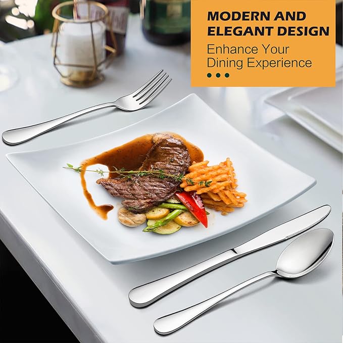 LIANYU 50-Piece Silverware Flatware Set for 10, Stainless Steel Cutlery Set Includes Fork Spoon and Knife, Kitchen Restaurant Tableware, Mirror Finished, Dishwasher Safe