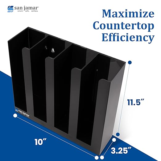San Jamar Portion Cup and Lid Organizer Fits 2" Cups and Lids with Removable Dividers for Kitchen, Restaurant, and Fast Food, Plastic, 10 x 11.5 x 3.25 Inches, Black