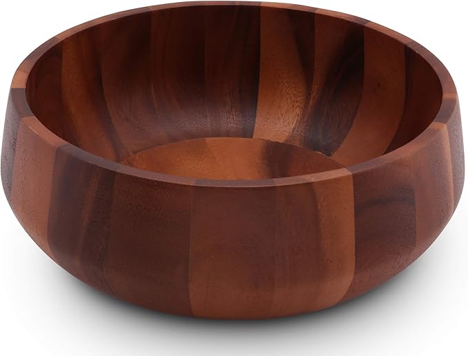 Arthur Court Acacia Wood Serving Bowl for Fruits or Salads Modern Round Shape Style 4.5 inch Tall x 11 inch Diameter Wooden Single Bowl