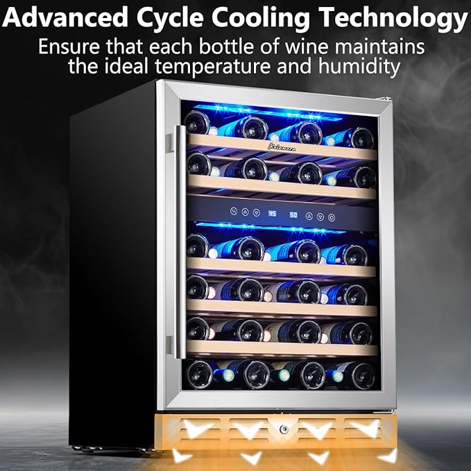 Kalamera 24 inch Wine Cooler, 37 Bottle - Dual Zone Built-in or Freestanding Fridge with Stainless Steel Reversible Glass Door, for Home, Kitchen or Office