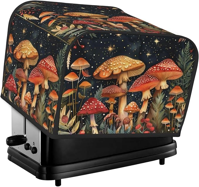 Toaster Cover 4 Slice Mushroom Forest Vintage Kitchen Small Appliance Covers with Pockets Dust and Fingerprint Protection