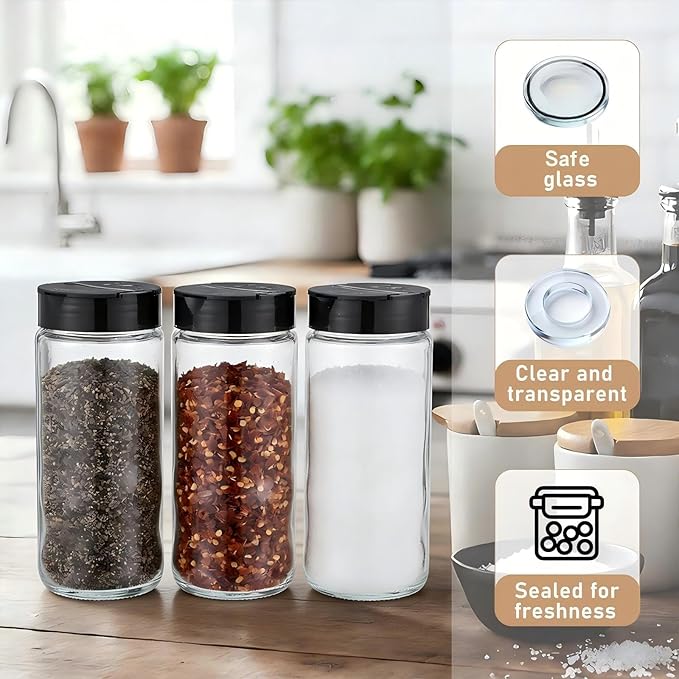 3 Pack 16 oz Glass Spice Jars with Shaker Tops Lids Large Spice Bottle with Lids for Kitchen, Herbs, Sugar, Pantry Herb Salt Pepper Storage (Round)