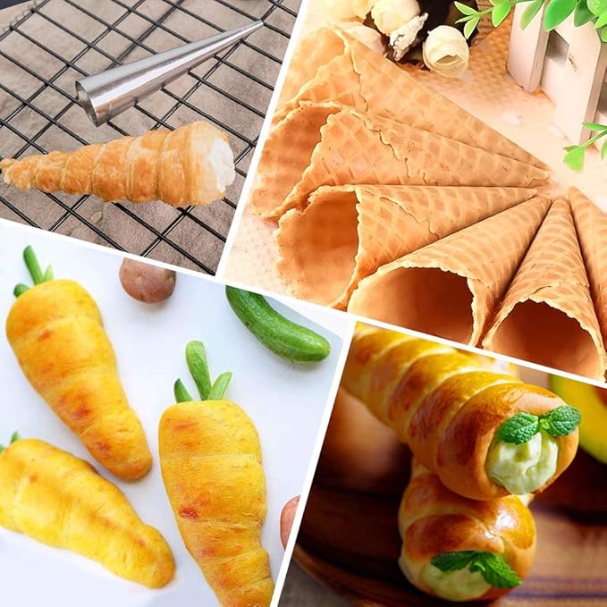 10 Pack Large Cream Horn Forms 5-inch, Non-stick Cream Horns Pastry Mould Croissant Baking Forms for Baking Croissants Bead, Chocolate Croissant, Brioche Rolls, Ice Cream Cone Party Dessert