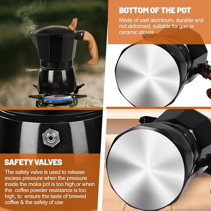 3 Cup Aluminum Espresso Stovetop Moka Pot Express Coffee Maker Percolator Italian Classic Mocha Coffee Machine for Italian and Cuban Cafe Brewing for Home & Camping 150ml 5oz