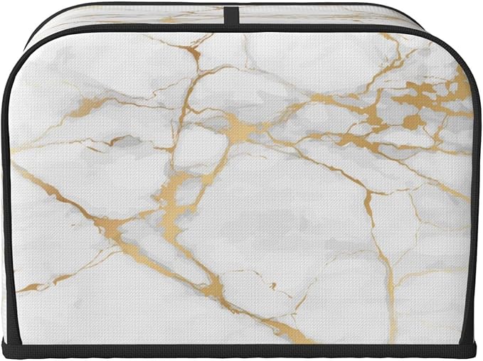 Toaster Cover 4 Slice White Gold Marble Abstract Kitchen Small Appliance Covers with Pockets Dust and Fingerprint Protection