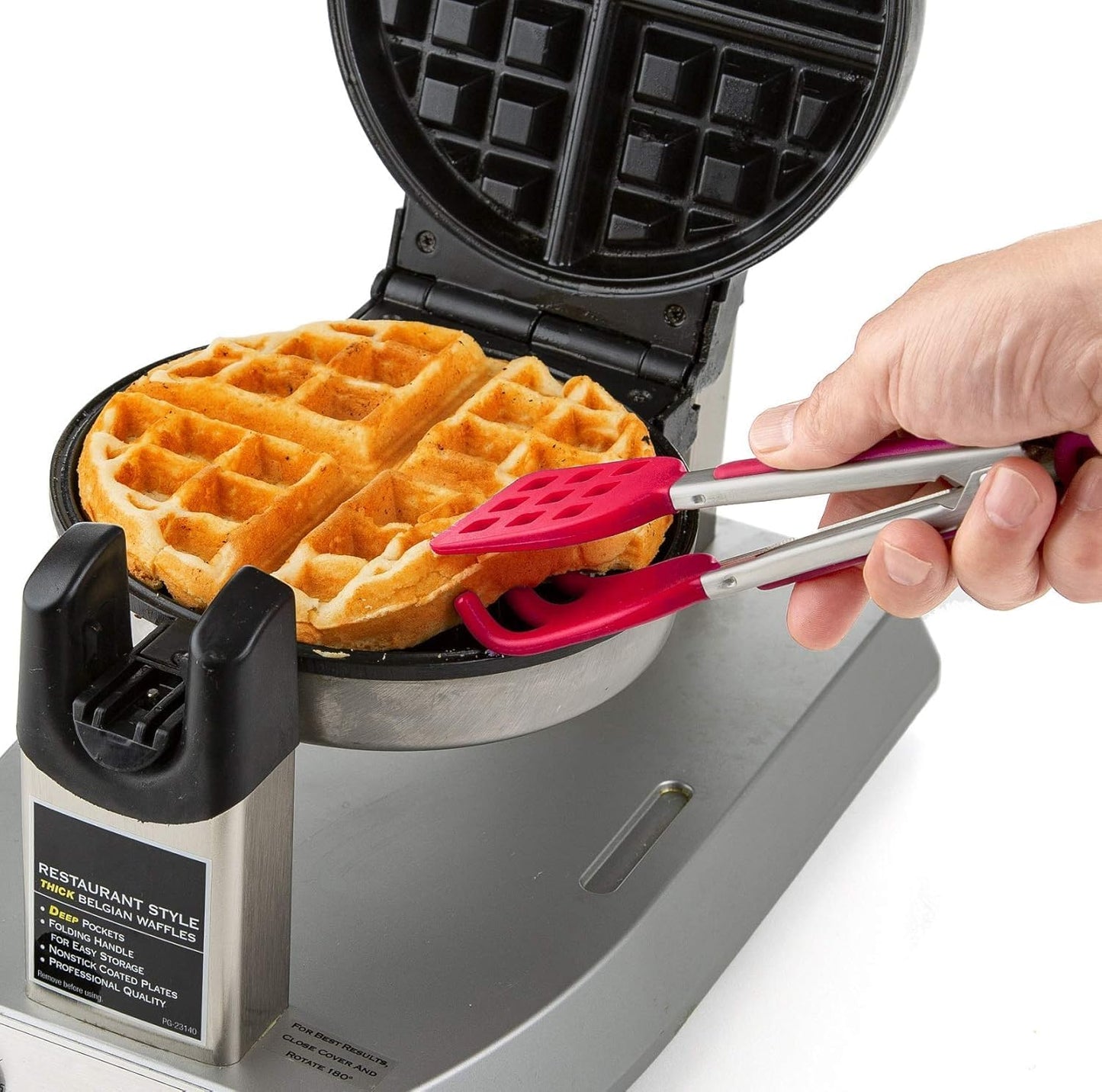Professional Easy Grip Waffle Tongs with Heat-Resistant Nylon Tips, Red