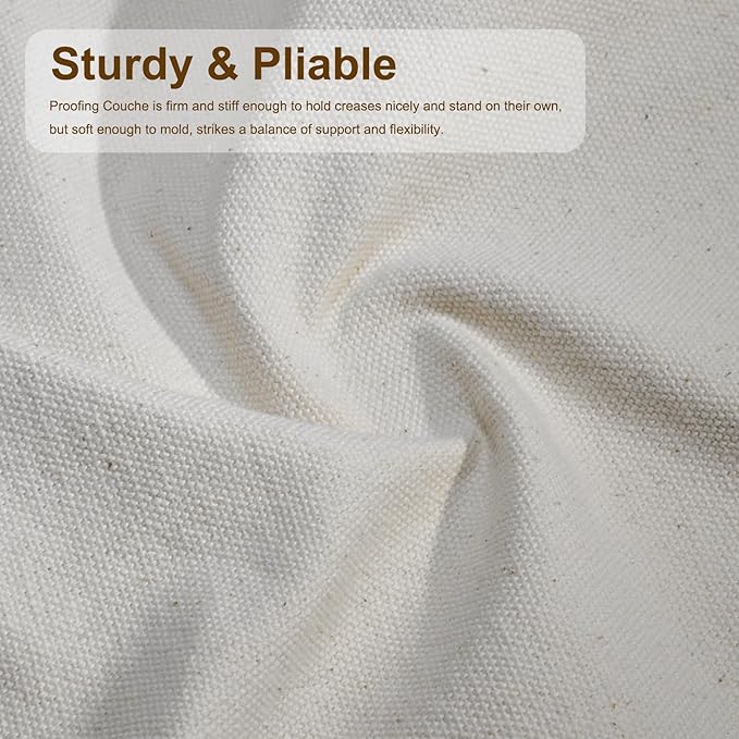 Prutomr Dough Proofing Cloth 35"x26" Large, Professional Heavy Duty Bakers Couche for Bagutter Loaves, 100% Natural Unbleached Cotton Fabric Towel for French Baguettes, Shaping Tool for Bread Baking