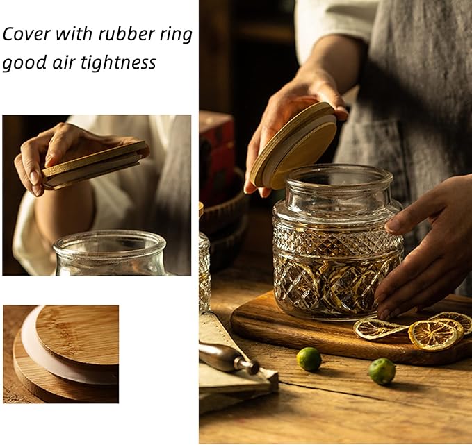 Prettidecor Glass Storage Jar, 38 FL OZ, Food Canisters with Bamboo Lid, Kitchen Containers Decorative Airtight Glass Jars For Cereal Nuts Snack Candy Cookies Coffee Tea