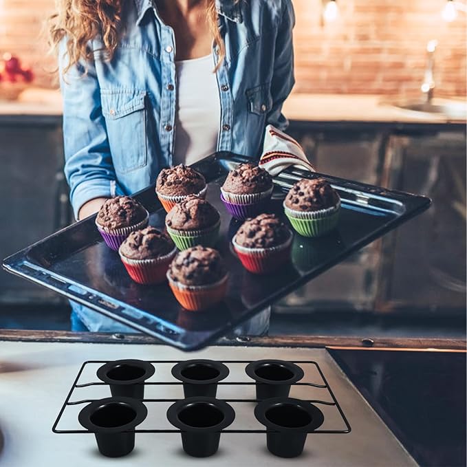 Nonstick Carbon Steel Muffin Baking Set 6-cup Thickened Black Coating Popover and Cupcake Pan Oven Bakeware for Home Baking