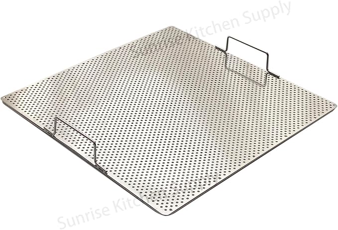 Sunrise Stainless Steel Fryer Screen with Handles (Solid Screen) (1, 13.5" x 13.5" x 1.75")
