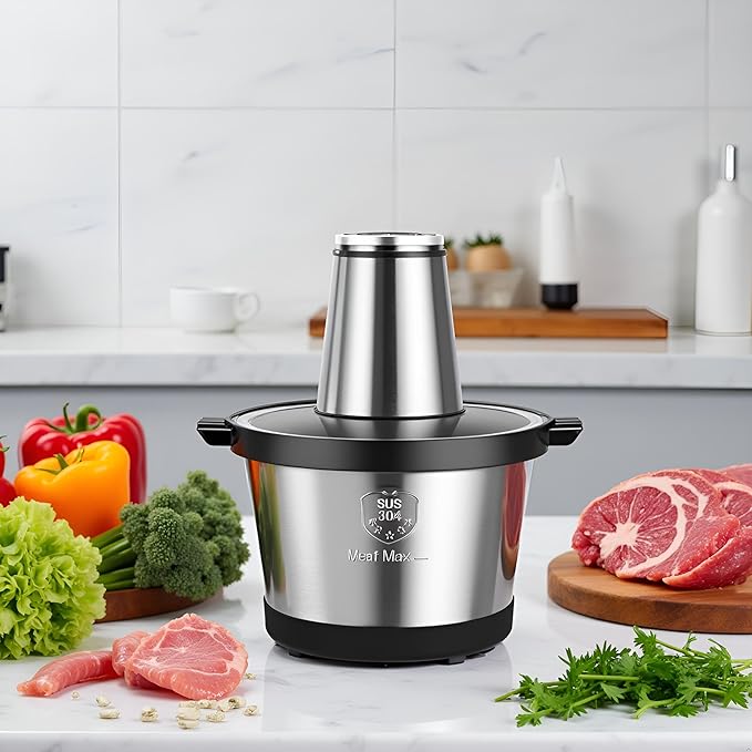MEGAWISE Electric Food Processor, 1000W Meat Grinder & Vegetable Chopper with 6L 304# Stainless Steel Bowl, Dual-Speed Food Chopper for Meat, Vegetables, Fruits, Nuts, and Baby Food
