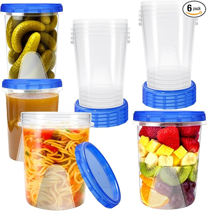Palksky Freezer Storage Containers with Lids (12 Pack) - 30 oz Round Plastic Food Containers for Meal Prep, Soup, Deli & Leftovers