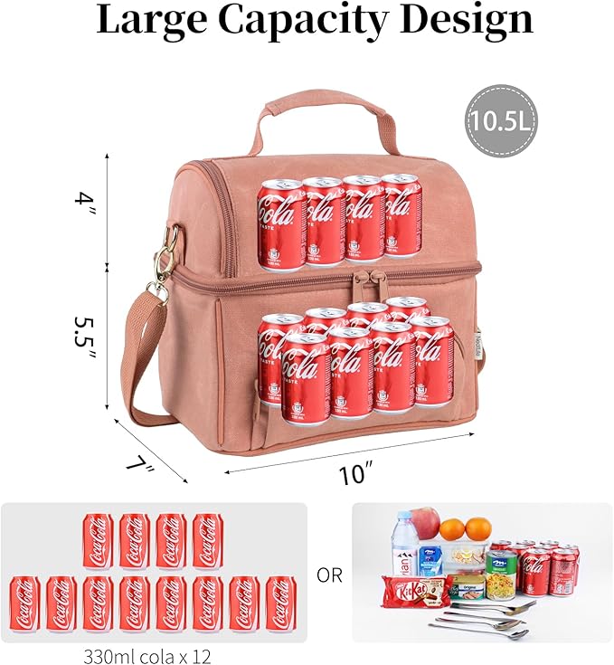 Lunch Box with Ice Packs, Waxed Canvas Lunch Bag for Men, 10.5L Leakproof Insulated Lunch Cooler for Men Work, Dual Compartment Soft Cooler for Work, Camping, Beach & Road Trips