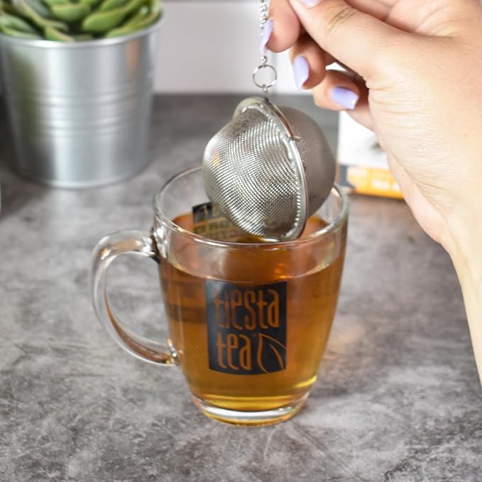 Tiesta Tea Small Stainless Steel Infuser Ball for Loose Leaf, Reusable Strainer with Extra Fine Mesh & Chain, Single Cup Steeper, Ideal for Hot & Iced Brewing, Holds 1 TBSP of Tea