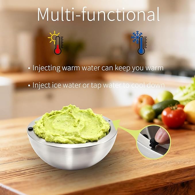 Dip Chiller Bowl 1 Pack- 35oz Large Capacity, Stainless Steel Insulated Party Ice Serving Bowl, Salad Pod for Parties Salsa, Guacamole, Condiments, Sauces, Food & Salad Hot or Cold