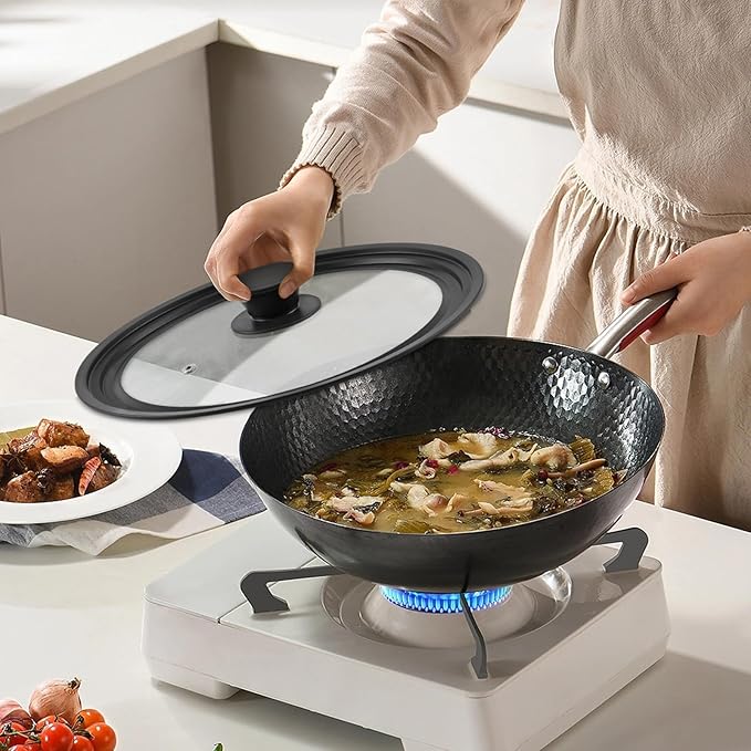 Universal Lid for Pots Pans and Skillets, 2 Pack Pan Cover fit 9", 9.5", 10" & 11", 12", 13" Diameter Cookware, Silicone Replacement Pan Lid Pot Lids for Frying Pans, Cast Iron,Tempered Glass Lid