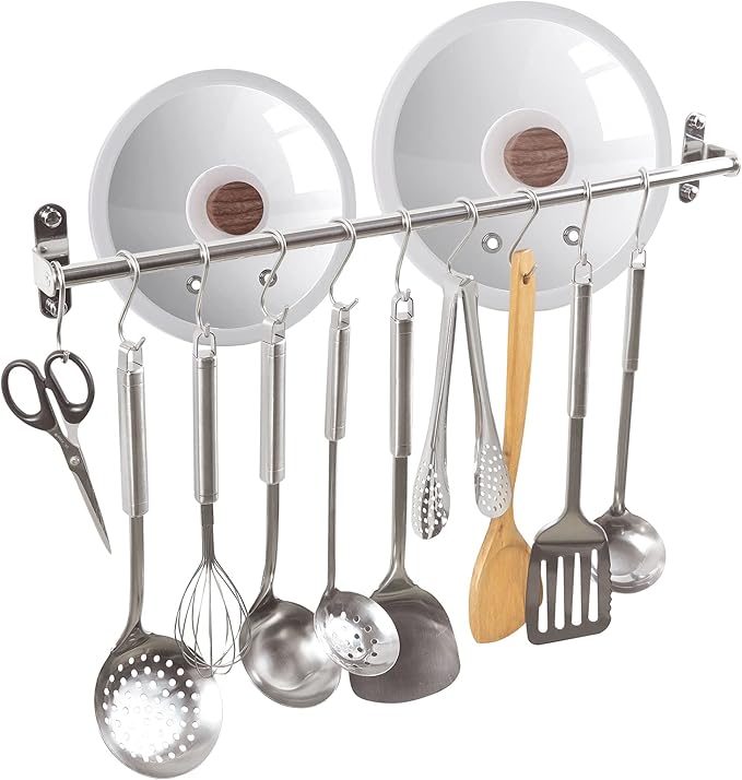 Kitchen Utensils Holder Hanging Racks 304 Stainless Steel Rail Utensil Storage Hanger Wall Mounted Rack for Tools and Pots(80cm)