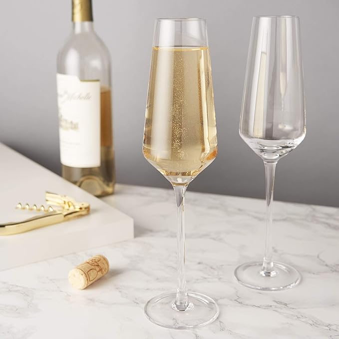 Viski Raye Crystal Angled Champagne Flutes, Elegant Crystal Clear Champagne Glasses Gift Set for Sparkling Wine, Prosecco, Mocktails, Housewarming, Wedding Gifts, Home Bar, 8 oz, Set of 2