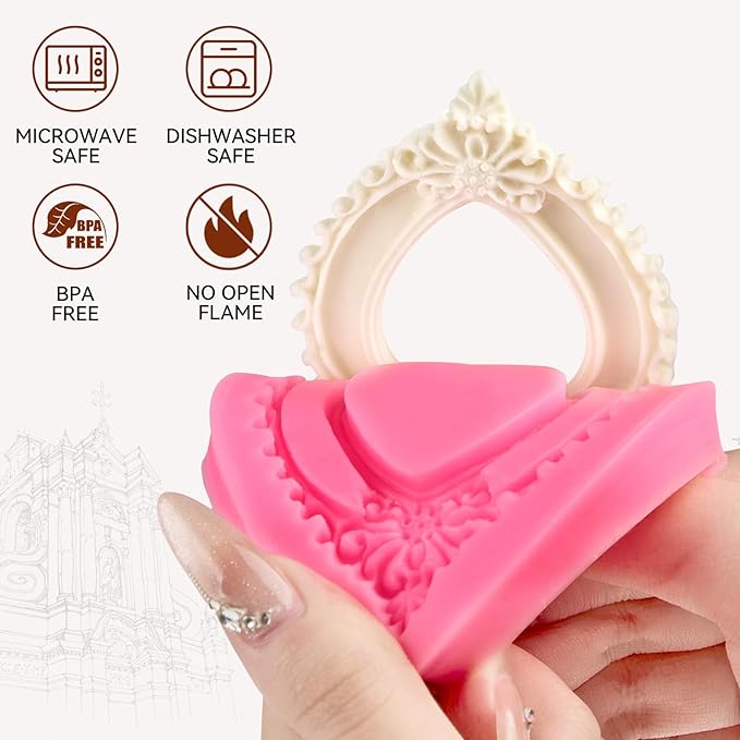 Puyeipt 4 Pcs Photo Frame Silicone Molds, Baroque Style Picture Photo Frames Fondant Molds for Cupcake Topper, Chocolate, Candy, Donut Cake Puck Decoration and Clay Craft Making