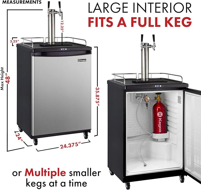 Kegco Keg Dispenser, Two Faucet, Stainless Steel