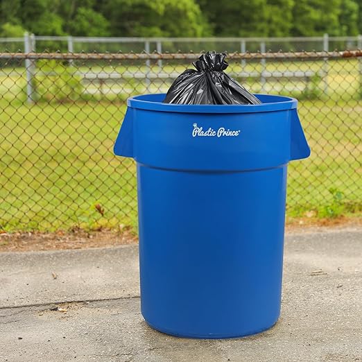 PLASTIC PRINCE 44 Gallon Round Trash Can with Lid and Dolly Blue Plastic Commercial Garbage Container for Home Garage Restaurants Warehouses - Bundle