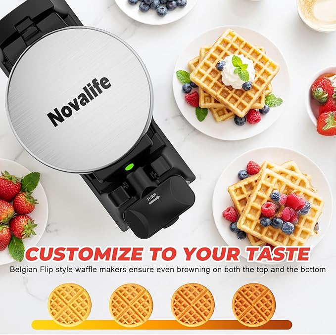 Waffle Maker, 1400W Belgian Waffle Maker, Double Waffle Iron 180° Flip, 8 Slices, Rotating & Nonstick Plates, Removable Drip Tray Easy to Clean, Locking Buckle & Cool Touch Handle, Stainless Steel