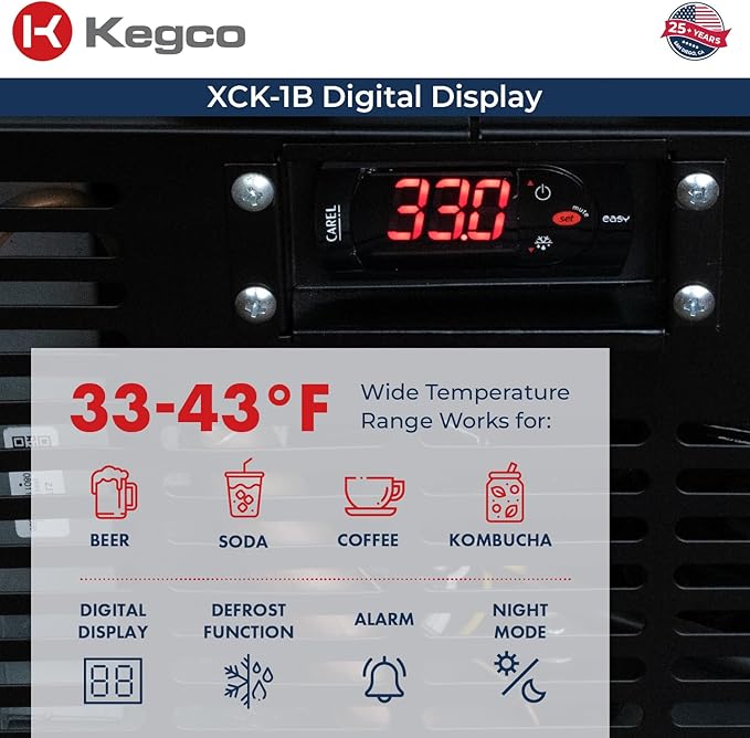 Kegco XCK-1B-2 24" Dual-Tap Commercial Kegerator – Stainless Steel Draft Beer Dispenser, Holds Full or Slim Kegs