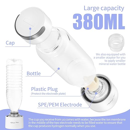 New Upgraded Version Hydrogen Water Bottle,Hydrogen Water Bottle Generator,Portable H2 Rich Water Cup,Your Perfect Partner for a Health-Conscious Lifestyle Glass 380ml (Black)
