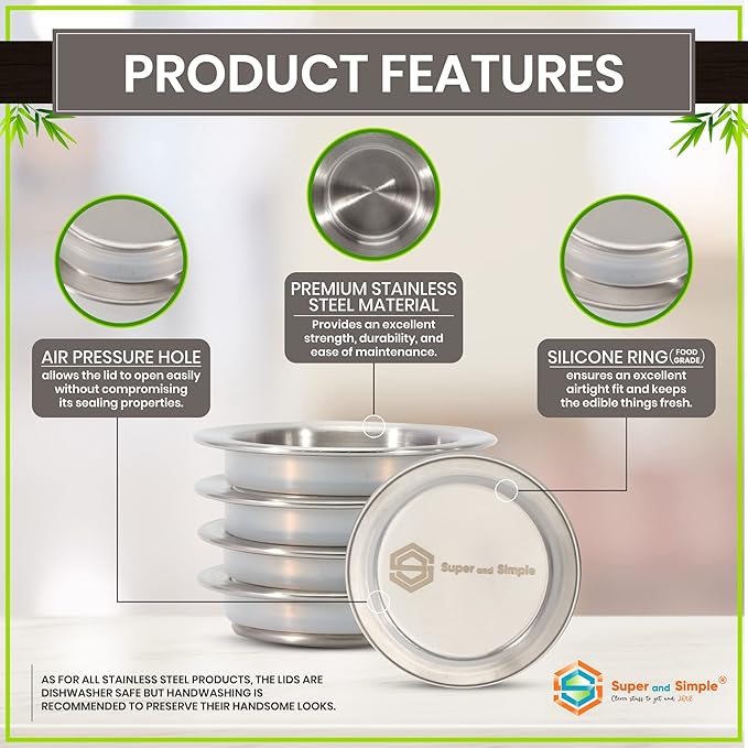 Oui Yogurt Jar Lids | Choose from Bamboo Designs, Silicone, or Metal, 4-24 pieces | Lids for Oui Jars | Oui Yogurt Lids | Yogurt Jar Covers for Regular & Petite Oui Pots - Stainless Steel 4 piece set