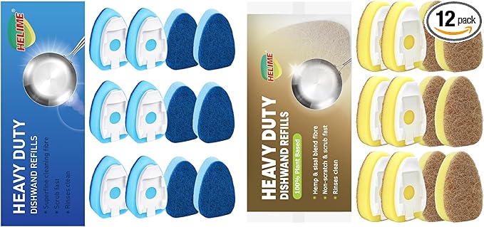 HELIME Natural Dishwand Refills Sponge, Non Scratch Dish Wand Sisal Hemp Replacement Brush Head,Heavy Duty Scrub Dots Brushes Soap Dispenser, Non Scratch Dispensing Scrubbers