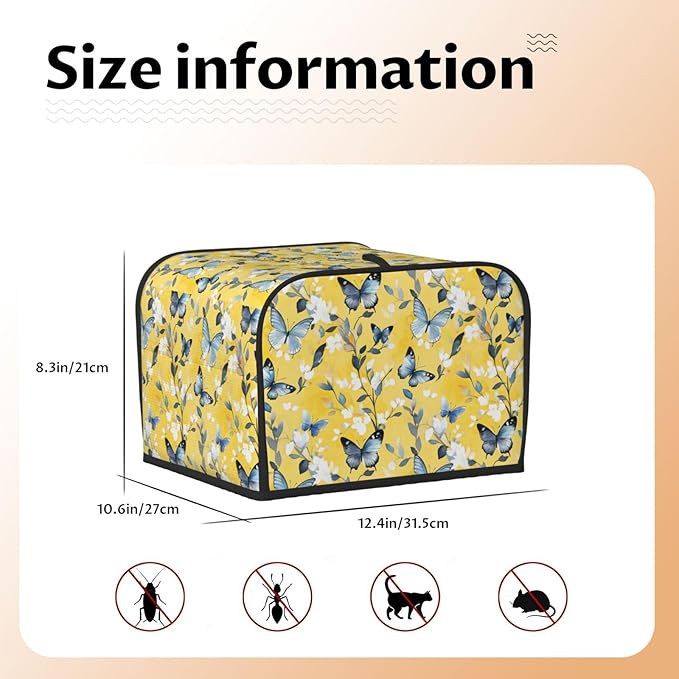 Toaster Cover 4 Slice Watercolor Pastel Butterfly Flower Kitchen Small Appliance Covers with Pockets Dust and Fingerprint Protection