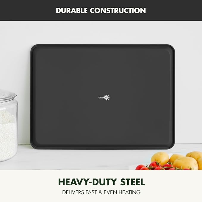GreenPan Bakewell 13"x18" Baking Sheet Pan, Healthy Ceramic Nonstick Bakeware, PFAS-Free Durable Cookie Tray, Versatile Kitchen Essentials, Easy Clean Ovenware, Black