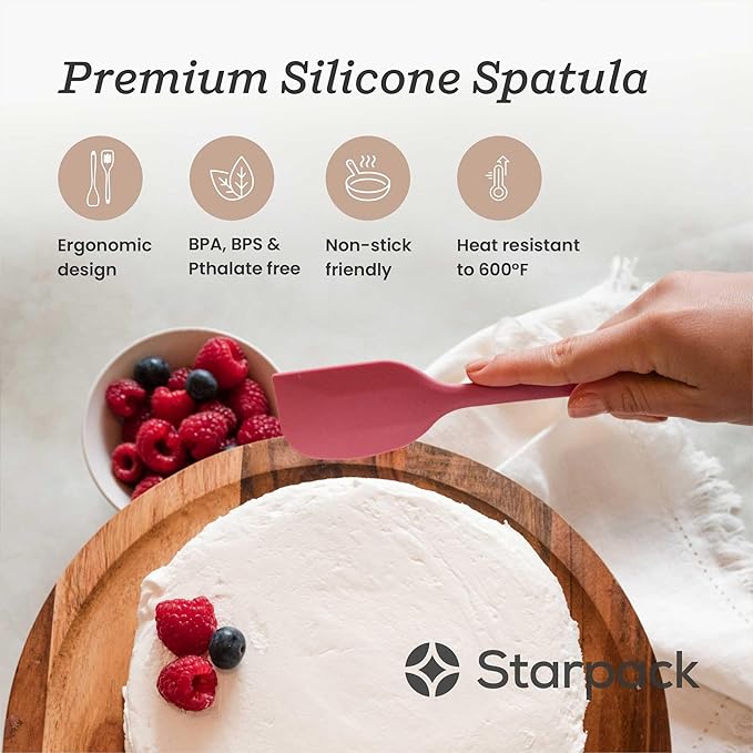 Starpack 'Scrape & Stir' Silicone Spatula (11 Inch) - 600°F Heat Resistant Spatula Set - Food Grade Kitchen Spatulas - LFGB Grade Nonstick Baking and Cooking Rubber Spatulas Set