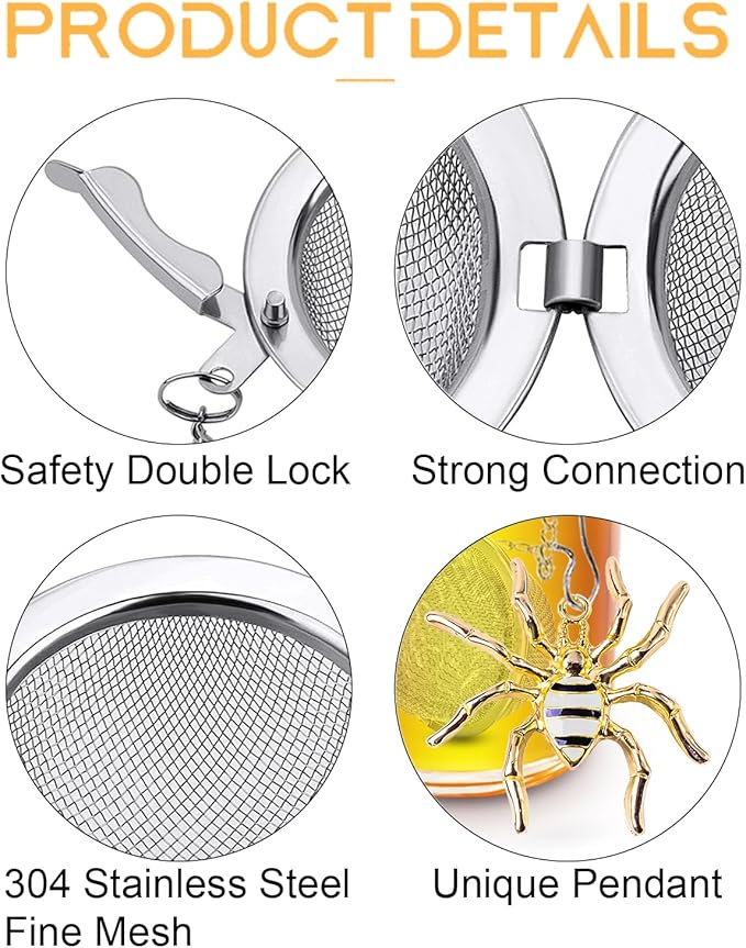 Tea Infuser 2 pcs TeaSanavie Tea Strainer Handmade Honey Bee & Spider Loose Leaf Tea Steeper Tea Ball with Bee Charm Pendant Tea Infusers for Loose Tea