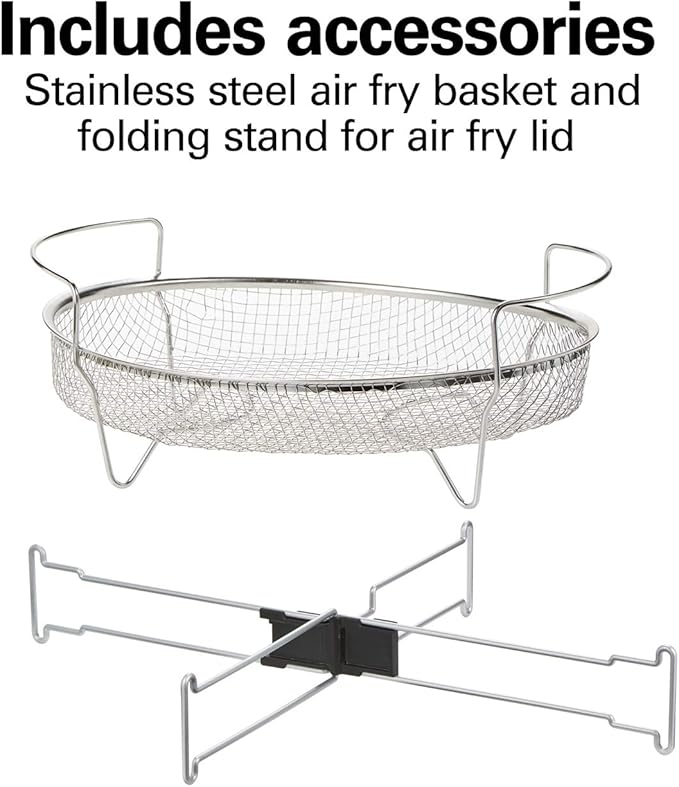 Hamilton Beach Air Fryer Lid, Fits 6 Quart Oval Slow Cooker Crock, With Fry Basket and Tray, Works with Multiple Brands (33602)