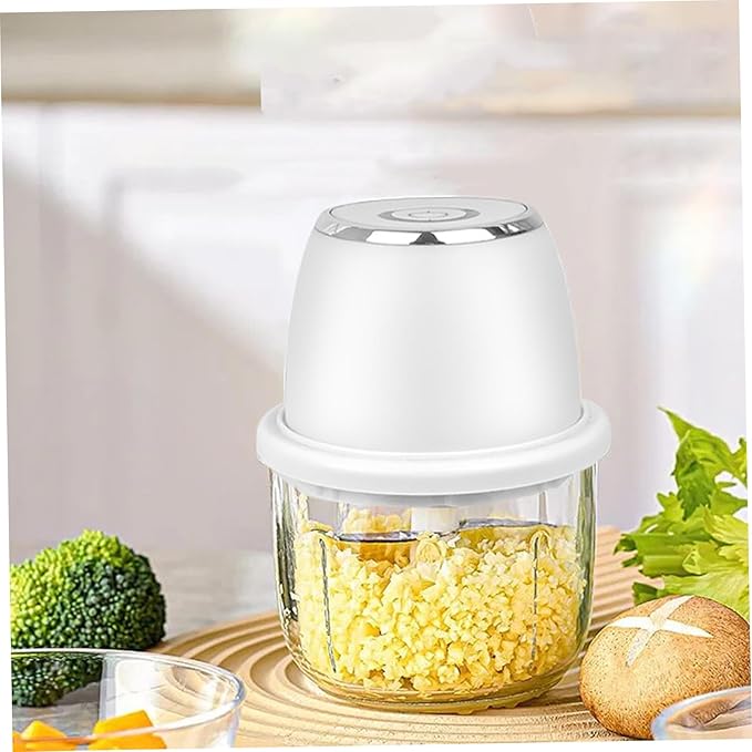 350ml Mini Food Chopper with 6 Stainless Steel Blades & Thickened Glass – Cordless Electric Garlic Chopper for Garlic Ginger Herbs Easy Clean Powerful Motor (White)