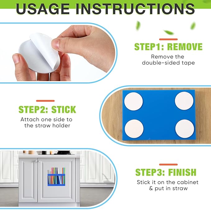 Qinyoung Acrylic Straw Holder for Cabinet Door with Double Sided Adhesive Tape Reusable Straw Organizer Tumbler Storage Kitchen Accessories Container for Counter Cupboard(Classic,Large,Blue)