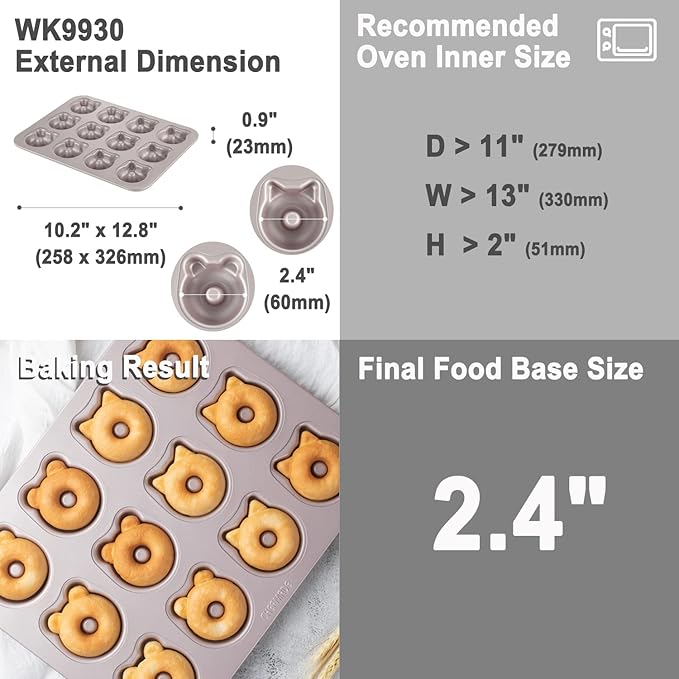 CHEFMADE Donut Mold Cake Pan, 12-Cavity Non-Stick Bear-shaped Doughnut Bakeware for Oven Baking (Champagne Gold)