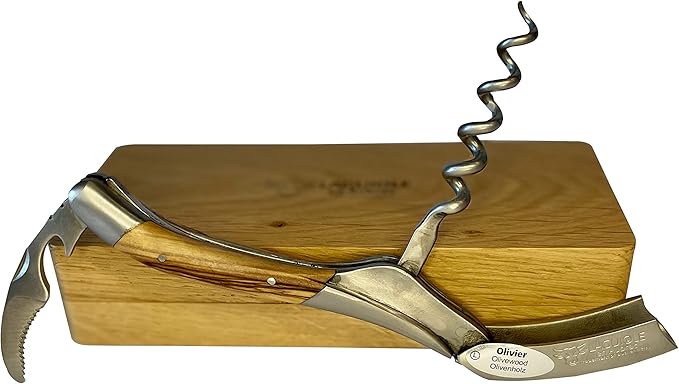 Laguiole En Aubrac Sommelier Waiter's Corkscrew, Olivewood Handle, Wine Opener With Foil Cutter & Bottle Opener, Brushed Bolster