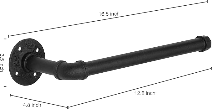 MyGift Paper Towel Holder Under Cabinet Paper Towel Holder Wall Mount, Industrial Pipe Matte Black Hanging Kitchen Towel Rack