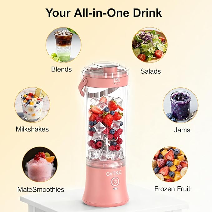 Portable Blender Dual Mode 18000RPM 20Oz Blending Cup Ice Crushing Smoothie Frozen Fruit Mini Home Gym Travel(Pink)